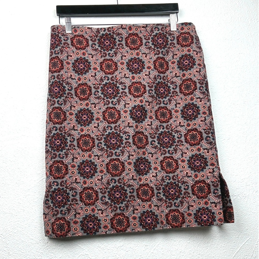 LOFT Red Floral Medallion Tapestry Skirt - 14- Side Slit Cotton Blend Boho Skirt